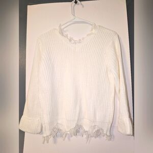 Shein Frayed Edge V-Neck‎ Girls Sweater Cream Size 14-16